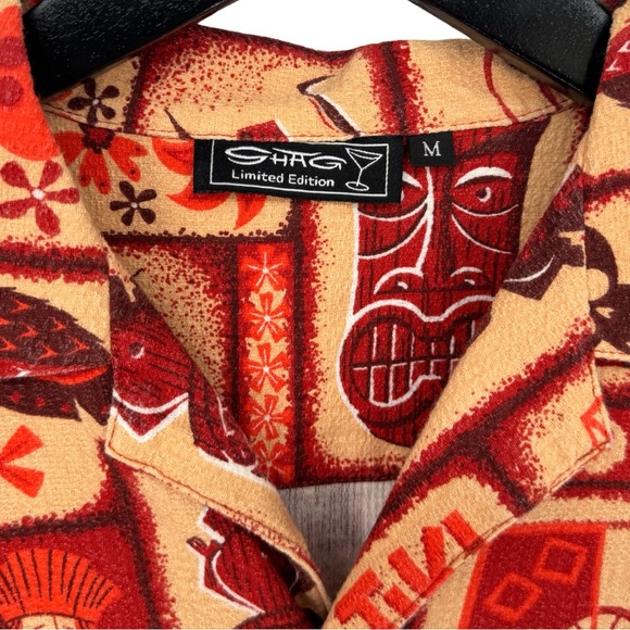 Shag Limited Edition Tiki Oasis 10th Ann. Short Sleeve Hawaiian Shirt Red Medium - Picture 5 of 6